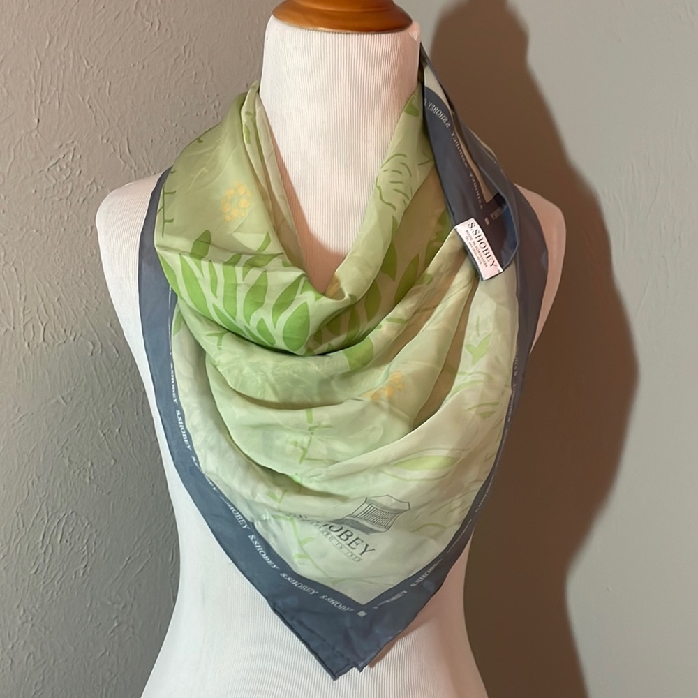 S.Shobey Green & Gray Silk Scarf